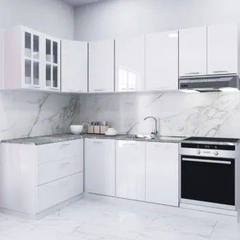 Set bucatarie IRIS COLT 240x140 cm, 9 corpuri, corp cuptor, blat termorezistent, fronturi MDF, alb imagine