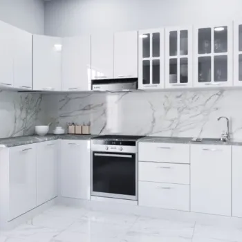 Set bucatarie IRIS COLT 300x140 cm, 11 corpuri, blat termorezistent, fronturi MDF, alb imagine