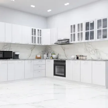 Set bucatarie IRIS COLT 300x250 cm, 15 corpuri, blat termorezistent, fronturi MDF, alb imagine