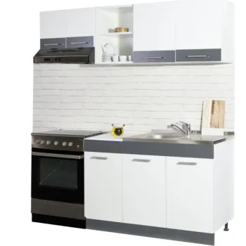 Set bucatarie SARONA 180 cm, 3 corpuri, corp hota, blat PAL, alb + antracit imagine