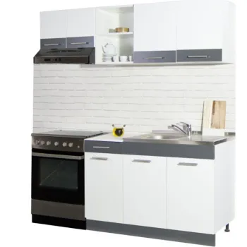 Set bucatarie SARONA 180 cm, 3 corpuri, corp hota, cu sertar, blat PAL, alb + antracit imagine