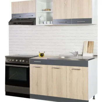 Set bucatarie SARONA 180 cm, 3 corpuri, corp hota, cu sertar, blat PAL, sonoma + antracit imagine