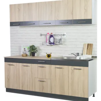 Set bucatarie SARONA 200.01 cm, 6 corpuri, blat termorezistent, sonoma + antracit imagine