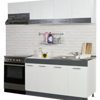 Set bucatarie SARONA 200 cm corp hota, 5 corpuri, blat termorezistent, alb antracit imagine