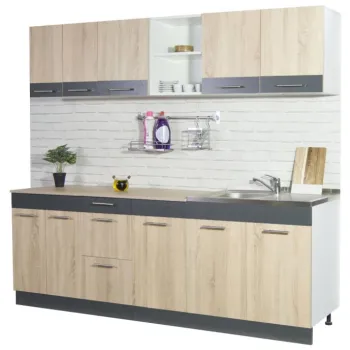 Set bucatarie SARONA 220.01 cm, 6 corpuri, blat PAL, sonoma + antracit imagine