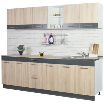 Set bucatarie SARONA 240 cm, 6 corpuri, blat PAL, sonoma + antracit imagine