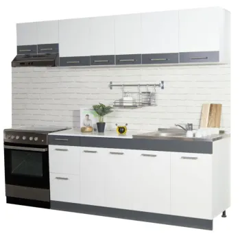 Set bucatarie SARONA 240 cm, 7 corpuri, corp hota, blat PAL, alb + antracit imagine