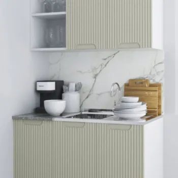 Set bucatarie SPACE 120 cm, 2 corpuri, blat termorezistent, fronturi MDF, crem imagine