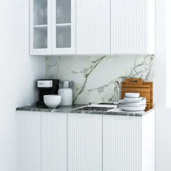 Set bucatarie SPACE 140 cm, 4 corpuri, blat termorezistent, fronturi MDF, alb rustic imagine