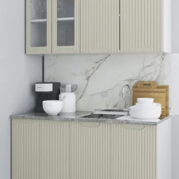 Set bucatarie SPACE 140 cm, 4 corpuri, blat termorezistent, fronturi MDF, crem imagine