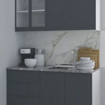 Set bucatarie SPACE 140 cm, 4 corpuri, cu sertare, blat termorezistent, fronturi MDF, antracit imagine