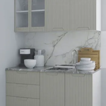 Set bucatarie SPACE 140 cm, 4 corpuri, cu sertare, blat termorezistent, fronturi MDF, crem imagine