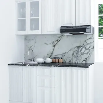 Set bucatarie SPACE 160.01 cm, 6 corpuri, blat termorezistent, fronturi MDF, alb rustic imagine