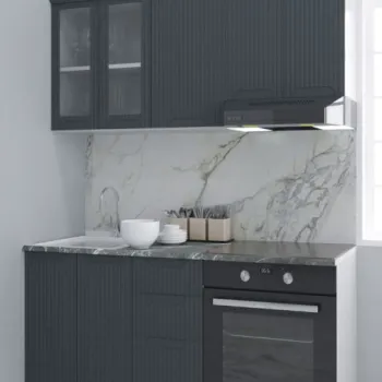 Set bucatarie SPACE 160 cm, 6 corpuri, corp cuptor, cu sertare, blat termorezistent, fronturi MDF, antracit imagine