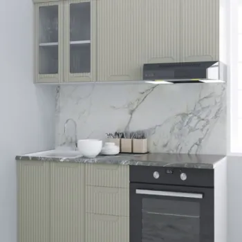 Set bucatarie SPACE 160 cm, 6 corpuri, corp cuptor, cu sertare, blat termorezistent, fronturi MDF, crem imagine