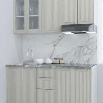 Set bucatarie SPACE 160 cm, 6 corpuri, cu serare, blat termorezistent, fronturi MDF, crem imagine