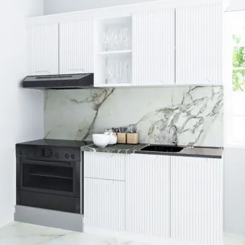 Set bucatarie SPACE 180 cm, 3 corpuri, blat termorezistent, fronturi MDF, alb rustic imagine