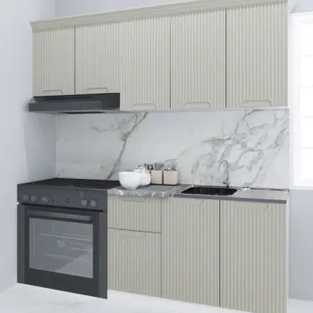 Set bucatarie SPACE 180 cm, 5 corpuri, blat termorezistent, fronturi MDF, crem imagine