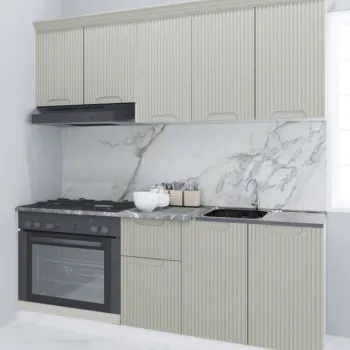 Set bucatarie SPACE 180 cm, 6 corpuri, corp cuptor, blat termorezistent, fronturi MDF, crem imagine