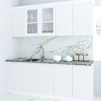 Set bucatarie SPACE 200.02 cm, 6 corpuri, blat termorezistent, fronturi MDF, alb rustic imagine