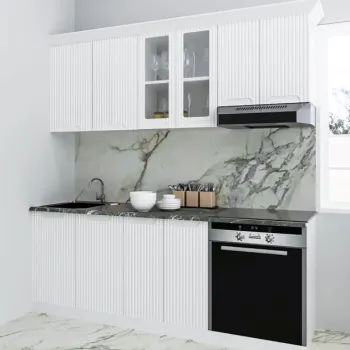 Set bucatarie SPACE 200 cm, 6 corpuri, blat termorezistent, fronturi MDF, alb rustic imagine