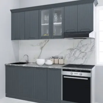 Set bucatarie SPACE 200 cm, 6 corpuri, corp cuptor, blat termorezistent, fronturi MDF, antracit imagine