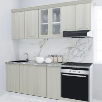 Set bucatarie SPACE 200 cm, 6 corpuri, corp cuptor, blat termorezistent, fronturi MDF, crem imagine