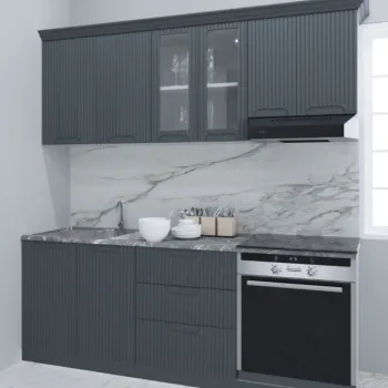 Set bucatarie SPACE 200 cm, 6 corpuri, corp cuptor, cu sertare, blat termorezistent, fronturi MDF, antracit imagine