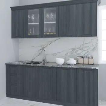 Set bucatarie SPACE 200 cm, 6 corpuri, cu sertare, blat termorezistent, fronturi MDF, antracit imagine