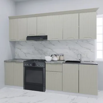 Set bucatarie SPACE 240 cm, 7 corpuri, 1 sertar, blat termorezistent, fronturi MDF, crem imagine