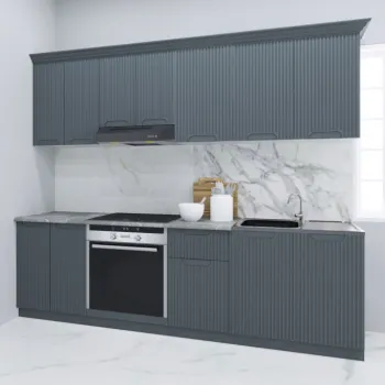 Set bucatarie SPACE 240 cm, 8 corpuri, corp cuptor, blat termorezistent, fronturi MDF, antracit imagine