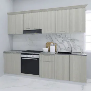 Set bucatarie SPACE 240 cm, 8 corpuri, corp cuptor, blat termorezistent, fronturi MDF, crem imagine