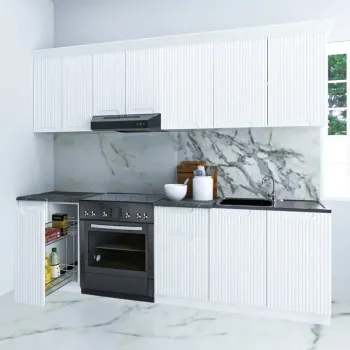 Set bucatarie SPACE 240 cm, 8 corpuri, corp Jolly, blat termorezistent, fronturi MDF, alb rustic imagine