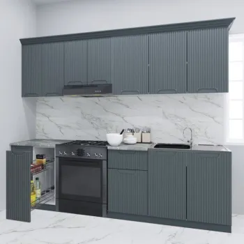 Set bucatarie SPACE 240 cm, 8 corpuri, corp Jolly, blat termorezistent, fronturi MDF, antracit imagine
