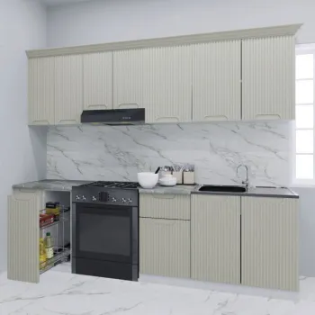 Set bucatarie SPACE 240 cm, 8 corpuri, corp Jolly, blat termorezistent, fronturi MDF, crem imagine