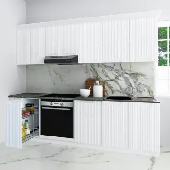 Set bucatarie SPACE 240 cm, 9 corpuri, corp cuptor, corp Jolly, blat termorezistent, fronturi MDF, alb rustic imagine