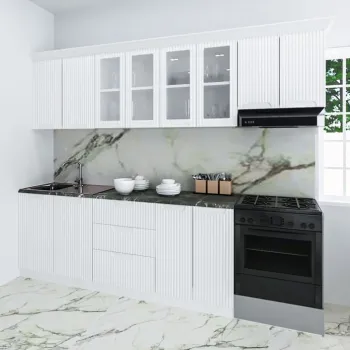 Set bucatarie SPACE 260.01 cm, 7 corpuri, blat termorezistent, fronturi MDF, alb rustic imagine