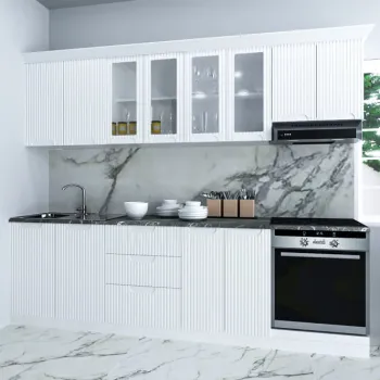 Set bucatarie SPACE 260.02 cm, 8 corpuri, blat termorezistent, fronturi MDF, alb rustic imagine