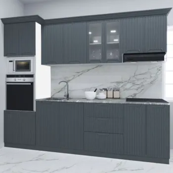 Set bucatarie SPACE 260 cm, 7 corpuri, corp cuptor + microunde, blat termorezistent, fronturi MDF, antracit imagine