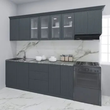 Set bucatarie SPACE 260 cm, 7 corpuri, cu sertare, blat termorezistent, fronturi MDF, antracit imagine