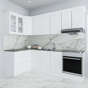 Set bucatarie SPACE COLT 240x140 cm, 9 corpuri, blat termorezistent, fronturi MDF, alb rustic imagine