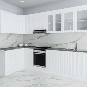 Set bucatarie SPACE COLT 300x140 cm, 11 corpuri, blat termorezistent, fronturi MDF, alb rustic imagine