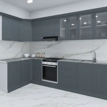 Set bucatarie SPACE COLT 300x140 cm, 11 corpuri, blat termorezistent, fronturi MDF, antracit imagine