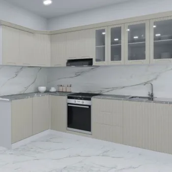 Set bucatarie SPACE COLT 300x140 cm, 11 corpuri, blat termorezistent, fronturi MDF, crem imagine