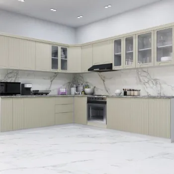 Set bucatarie SPACE COLT 300x250 cm, 15 corpuri, blat termorezistent, fronturi MDF, crem imagine