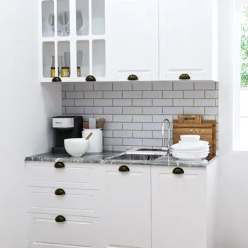 Set bucatarie SQUARE 140.01 cm, 4 corpuri, blat termorezistent, fronturi MDF, alb rustic imagine