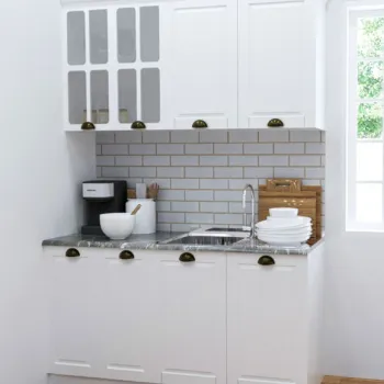 Set bucatarie SQUARE 140 cm, 4 corpuri, blat termorezistent, fronturi MDF, alb rustic imagine