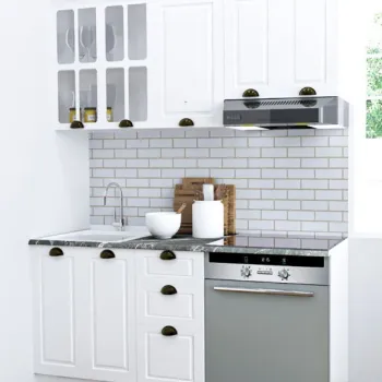 Set bucatarie SQUARE 160 cm, 6 corpuri, corp cuptor, blat termorezistent, fronturi MDF, alb rustic imagine