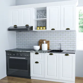 Set bucatarie SQUARE 180 cm, 3 corpuri, blat termorezistent, fronturi MDF, alb rustic imagine