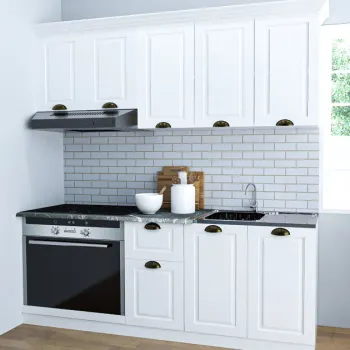 Set bucatarie SQUARE 180 cm, 6 corpuri, corp cuptor, blat termorezistent, fronturi MDF, alb rustic imagine